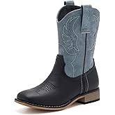 Kids Western Boots for Boys Girls Embroidered Cowgirl Cowboy Boots Square Toe Mid Calf Riding Shoes Little Kid/Big Kid