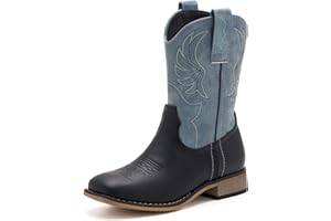 VODVOB Kids Western Boots for Boys Girls Embroidered Cowgirl Cowboy Boots Square Toe Mid Calf Riding Shoes Little Kid/Big Kid