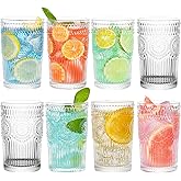 Claplante Vintage Highball Glasses, Set of 8 Glass Drinking Glasses, 13.5 oz Durable Drinkware Cups for Cocktails, Water, Juice, Beer, Wine-Special Edition Glassware Set, Dishware, Dishwasher Safe