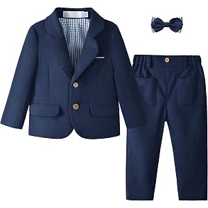 Volunboy Toddler 2 Piece Formal Suit Set Baby Cotton Linen Tuxedo 18 Months-5 Yrs Boys Ring Bearer Outfit