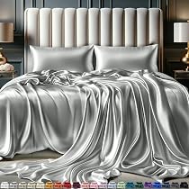 Amazon.com: DECOLURE Satin Bed Sheets - 4 Piece Luxury Silky Queen ...