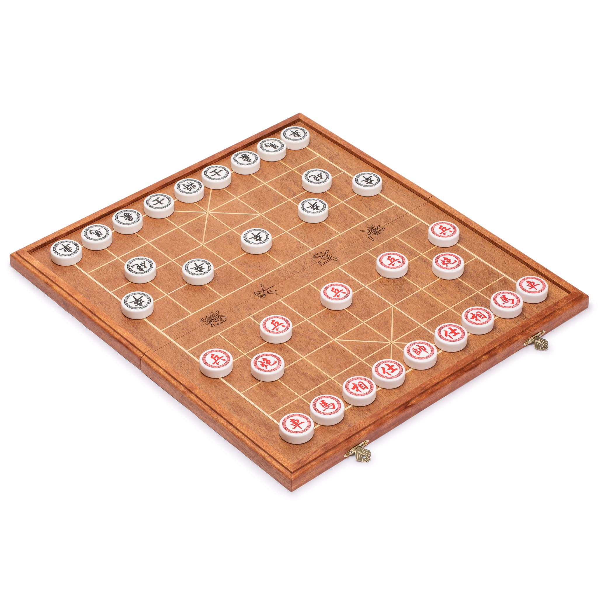 Photo 1 of Yellow Mountain Imports Chinese Chess (Xiangqi) Set with Folding Rosewood Veneer Board (16.3-inch) and Acrylic Playing Pieces