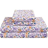 JSD 6 Piece Yellow Floral Print Sheet Set Queen Size, Soft Botanical ...