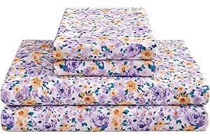 Mooreeke Floral King Bed Sheets, Soft Microfiber Vintage Printed Bedding Sheets & Pillowcases, Deep Pocket Non-Slip Fitted Ki