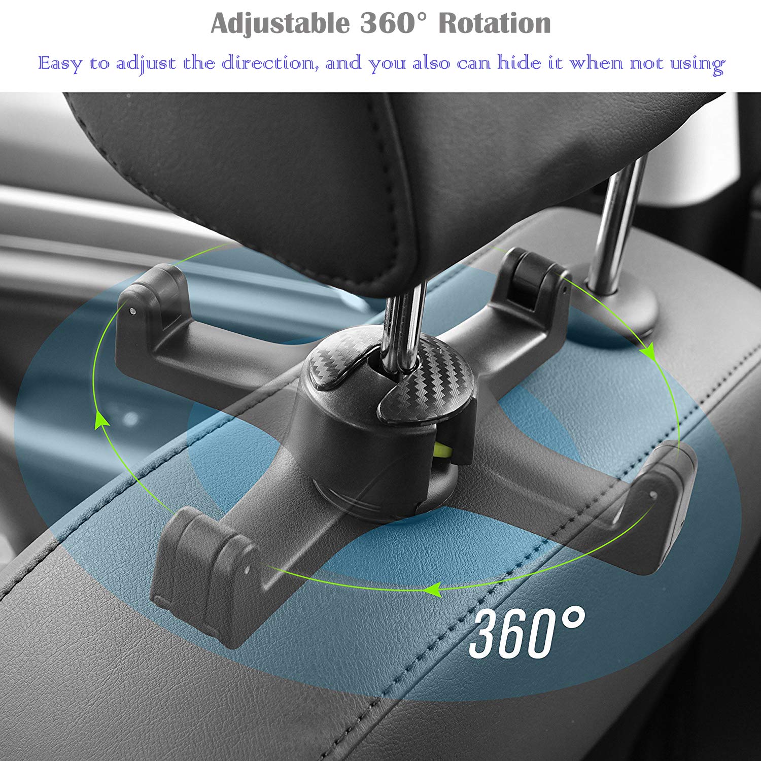 Car Backseat Hooks with Phone Holder,Universal Vehicle Car Headrest Hooks Hanger with Lock and Phone Stand for Holding Phones and Hanging Shopping Bag, Purse, Cloth, Grocery Bags - Pack of 2