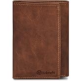 VALENCHI Genuine Real Leather Trifold Men's Wallet - With Card Holder Slots, ID Window and Currency Compartment - Christmas Gifts For Men (Vintage Cognac TF02)