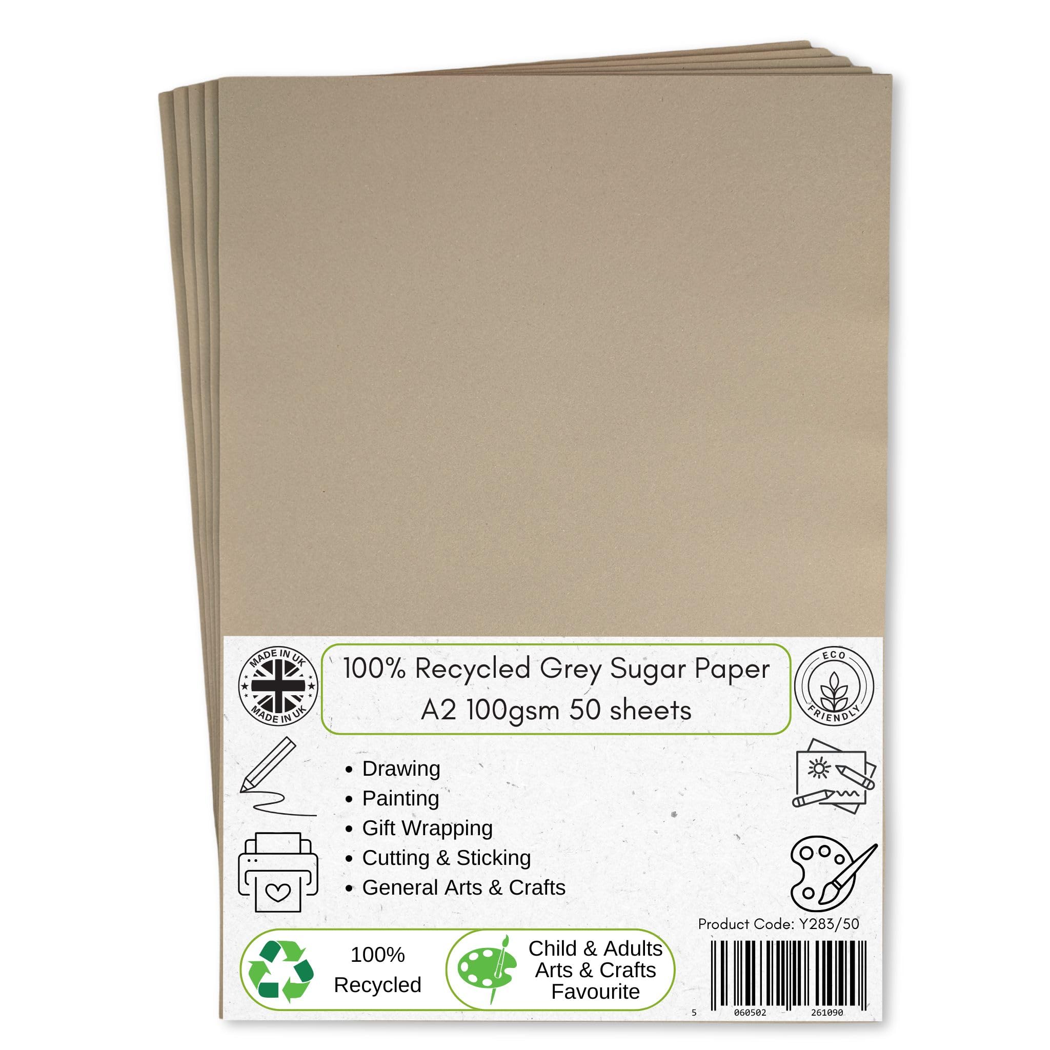 A2 Recycled Grey Sugar Paper 100 GSM 50 Sheets by BCreative ®
