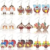 Tondiamo 9 Pairs Thanksgiving Turkey Earrings Fall Harvest Thanksgiving Gift for Women Metal Dangle Earrings Autumn Party Jewelry Gifts