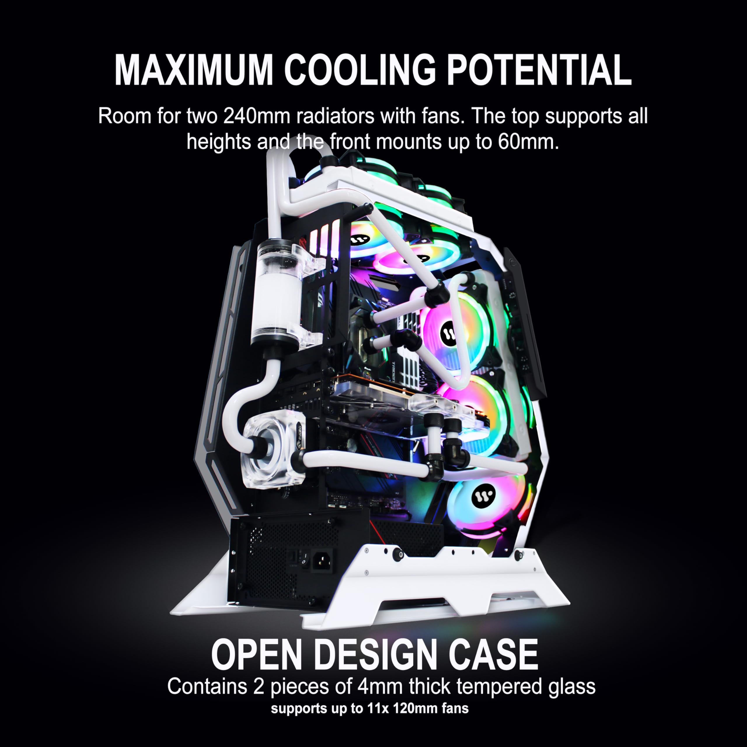 KEDIERS PC Case C570 ATX Mid Tower Tempered Glass Gaming Computer Open Frame Case with 5 PWM ARGB Fans,White