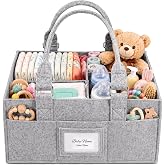 PaoveFor Baby Diaper Caddy Organizer, Collapsible Nursery Storage Basket | Newborn essential diaper organizer with handle and