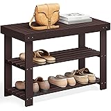 SONGMICS Shoe Rack Bench, 3-Tier Bamboo Shoe
