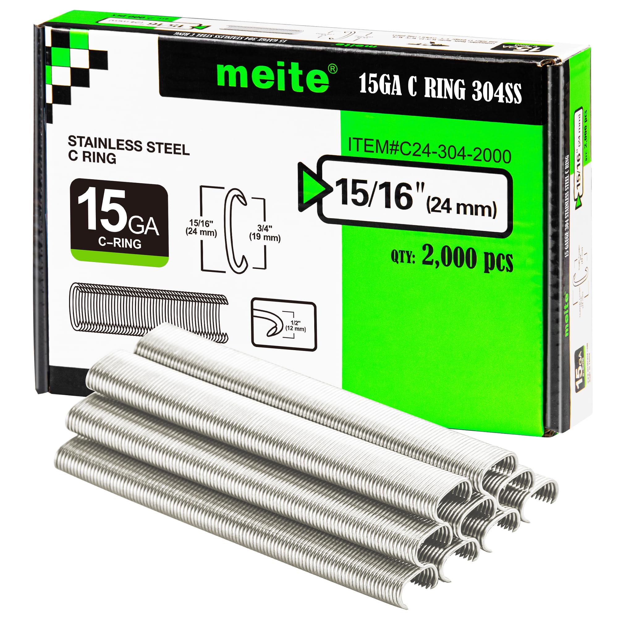 meite 15GA 3/4-Inch Crown Stainless Steel C Ring Staples 2,000 PCS for SC7C/SC7E Hog Ring Pliers in Secure Fastening Applications Outdoor Environments Anti-Corrosion