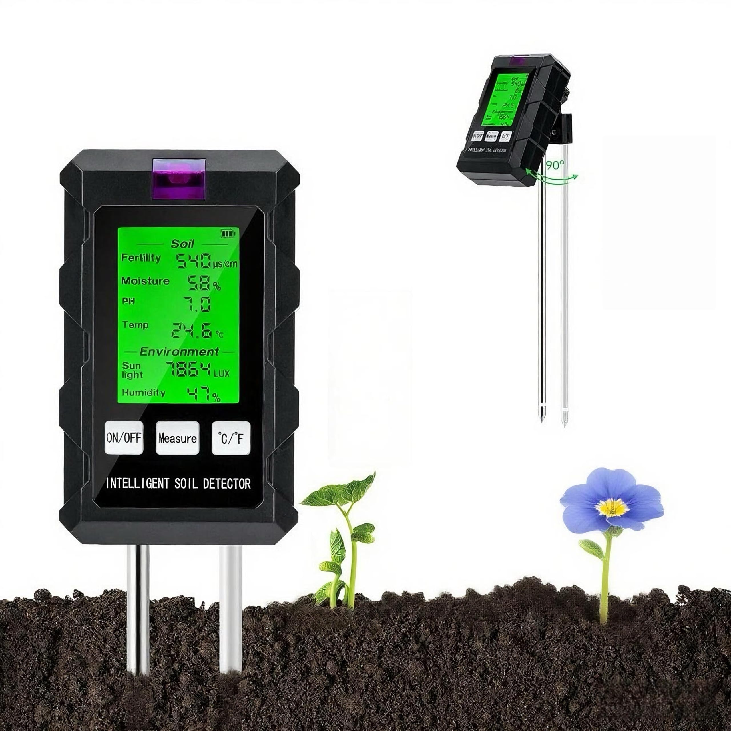 Photo 1 of 6-in-1 Soil Moisture Meter/Soil PH Tester with LCD Display: pH, Plant Temperature, Moisture, Sunlight, Air Humidity & Soil Fertility Meter for Gardening, Farming, Lawn & Indoor/Outdoor Plants