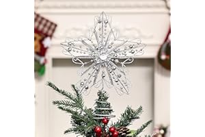 Suixing Christmas Tree Topper 8 INCH Wire Five-Pointed Star Treetop Party Supplies Xmas Decor Home Hotel Office Silver