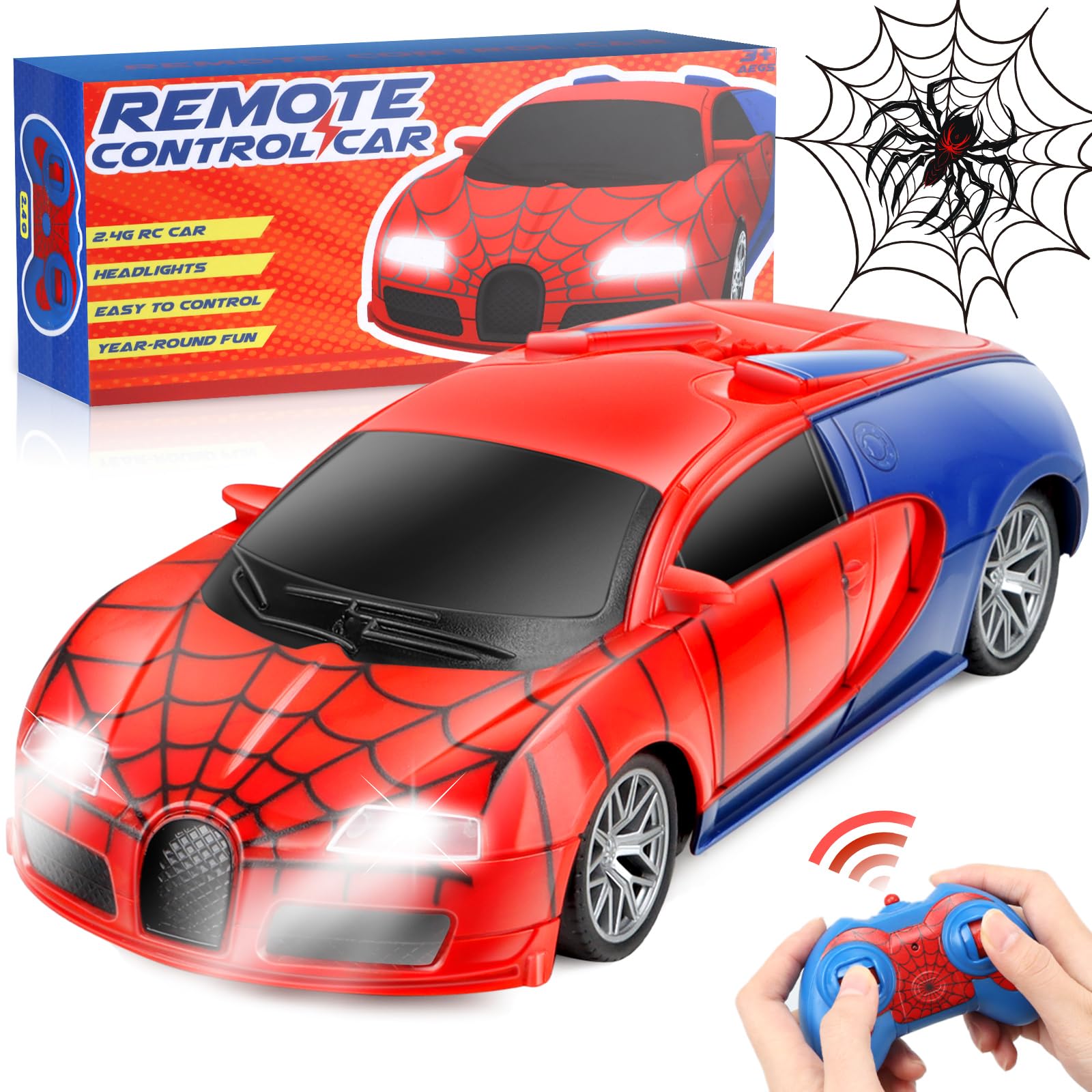 Photo 1 of Aooess Remote Control Car Toy for Kids: Spider Rc Cars for Boys Age 4-7 Toy Cars for Boys Age 4-7 Racing Car Toys Spider Toys for Boy 4-6 Birthday Gift for 3 4 5 6 7 8 9 Year Old Boy Girls, Red