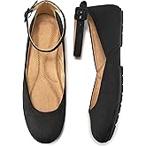 HARENCE Ballet Flats Shoes for Women: Comfortable Round Toe Ankle Strap Slip on Casual Dress Flat for Office Work Business