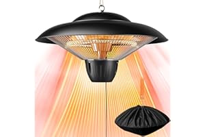 DANLUKE Outdoor Patio Heater, 1500W Electric Hanging Patio Heater, Ceiling Mounted Heater for Balcony, Infrared Heater for Courtyard, Garage, Patio, IP34 Waterproof (Black with Leather rope)