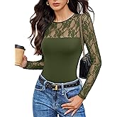 Avidlove Long Sleeve Bodysuit for Women Crew Neck Body Suits Going Out Concert Tops(Olive green,X-Large)