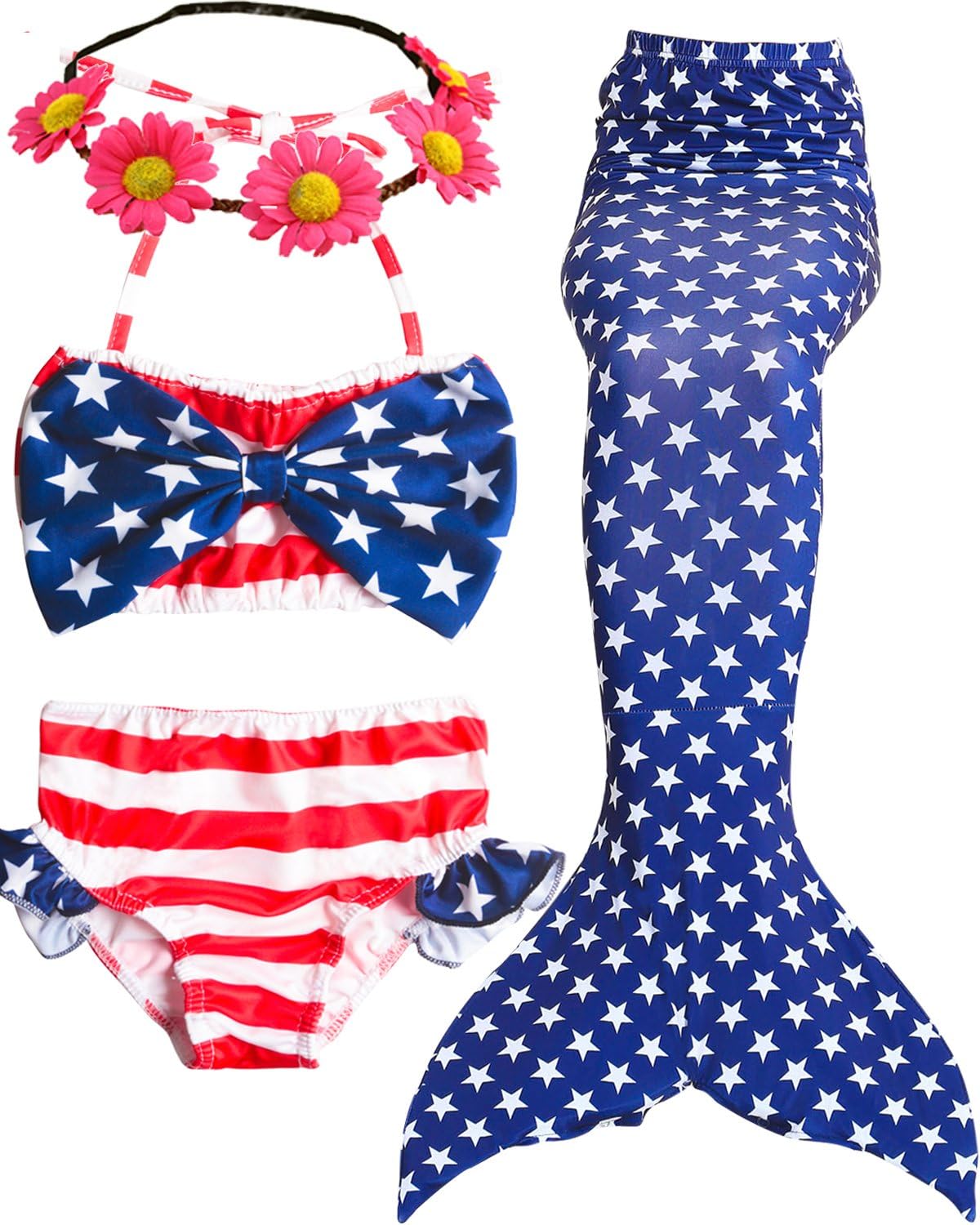 CHARMCZ Girls 4 Pcs Swimsuits Mermaid Tails for Swimming Princess Bikini Prime Deals Bathing Suit Support Monofin