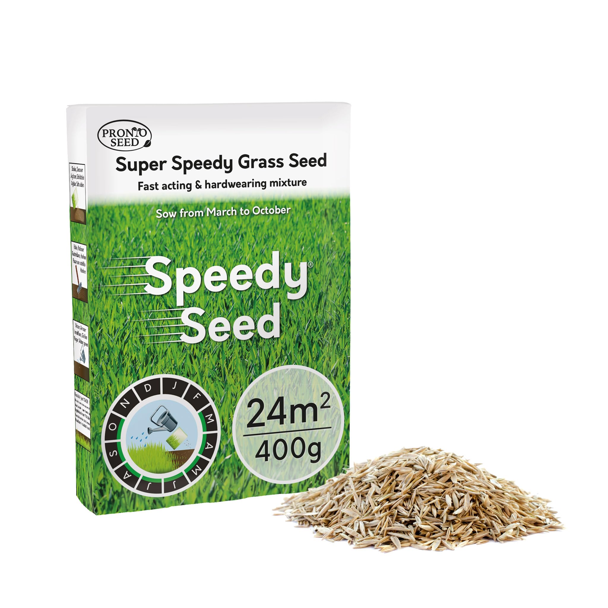 Pronto Seed Premium Grass Seed 400g - Fast Growing, Hard-Wearing - Covers 24m² for Lawns & Overseeding - DEFRA Approved & Tailored for UK Climate (400g)