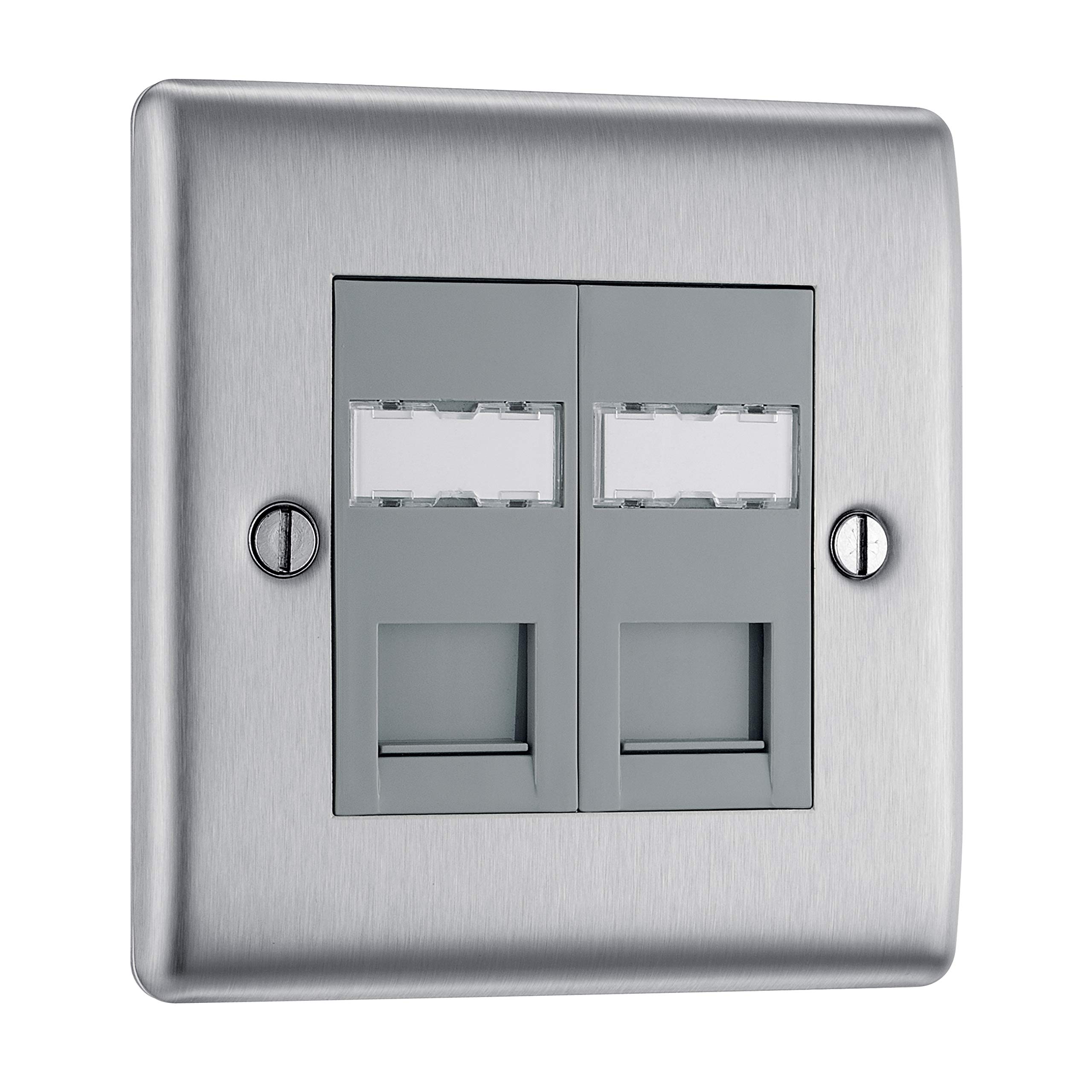 BG Electrical RJ45 Double Data Outlet, Brushed Steel,70516RE