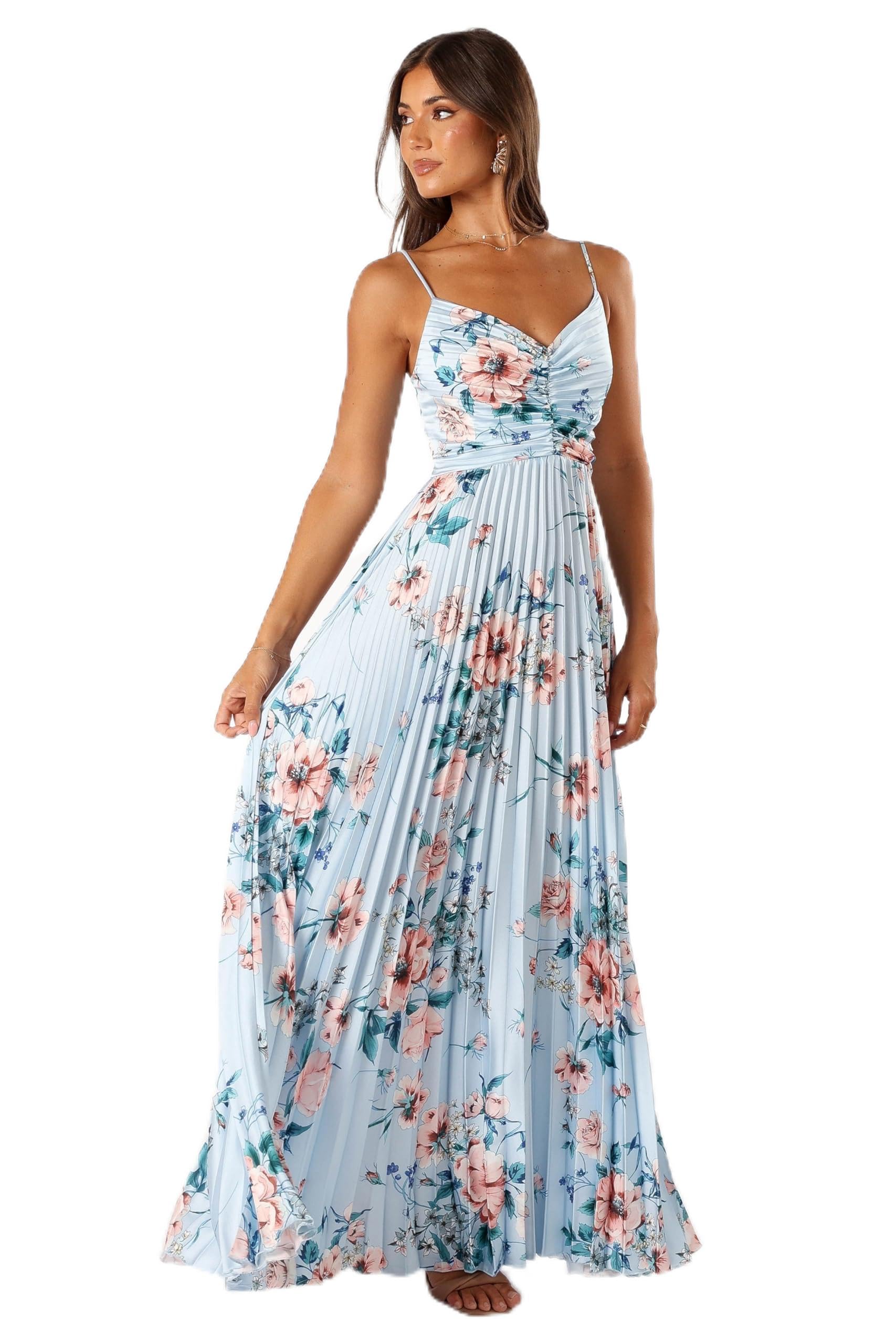 Petal & Pup Naira Pleated Maxi Dress – Blue Floral 0