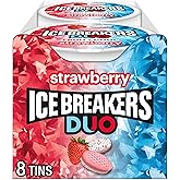 ICE BREAKERS Duo Cool Strawberry Sugar-Free Mints Tins, 1.3 oz, 8 ct | Strawberry Sugar-Free Mints with Cooling Crystals, Dua