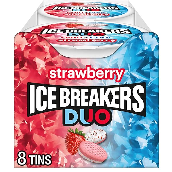 ICE BREAKERS DUO FRUIT PLUS COOL STRAWBERRY FLAVORED SUGAR FREE MINTS PUCKS, 1.3 OZ (8 COUNT)