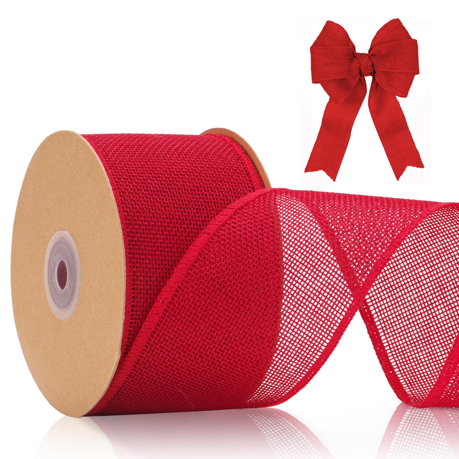 jijAcraft 6.4CM Red Wired Burlap Ribbon: 10m Wired Hessian Ribbon Roll Natural Hessian Ribbons Rustic Burlap Ribbons for Gift Wrapping, Bows, DIY Crafts, Wedding, Christmas Decoration
