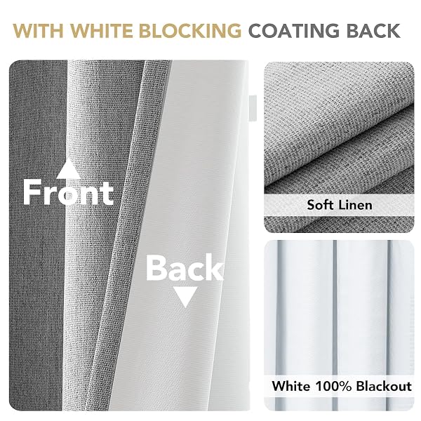 H.VERSAILTEX PINCH PLEATED FULL BLACKOUT CURTAINS LINEN BLENDED CHENILLE BLACKOUT CURTAINS 84 INCH LENGTH 2 PANELS SET THERMAL INSULATED FARMHOUSE NEUTRAL TRACK DRAPES WITH HOOKS, HEATHER DOVE GRAY