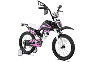 KEANO Motocross Style Kids Bike for Boys Girls Ages 3-7 Years, 12 & 16 Inch Bikes with Training Wheels and Number Plate, Children Bicycles Black