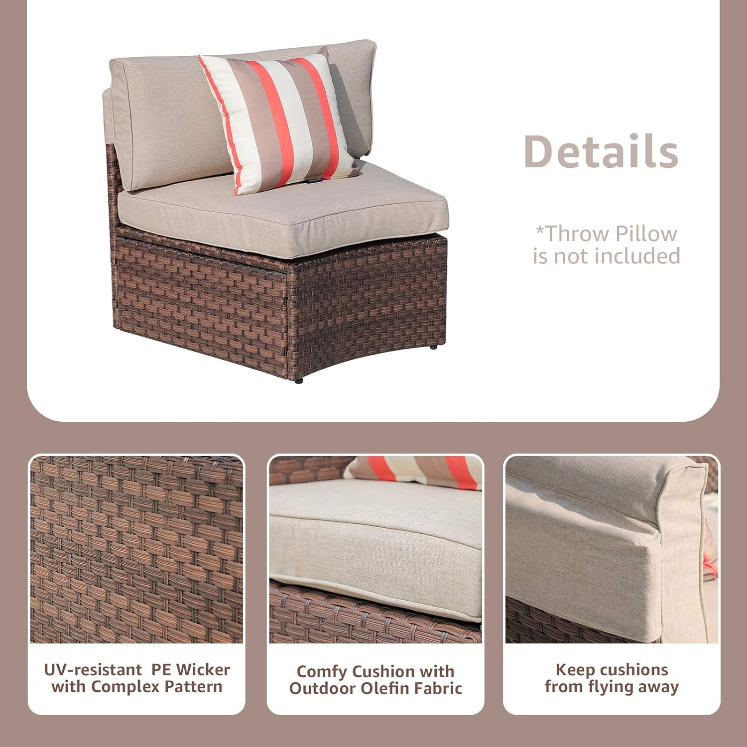 SUNSITT Outdoor 2-Piece Half-Moon Sectional Woven Sectional Set with Beige Cushions: Kitchen & Dining