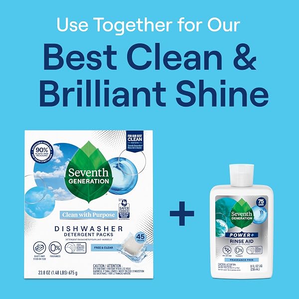 SEVENTH GENERATION POWER+ DISHWASHER RINSE AID, FRAGRANCE FREE, 8 FL OZ, (PACK OF 9)