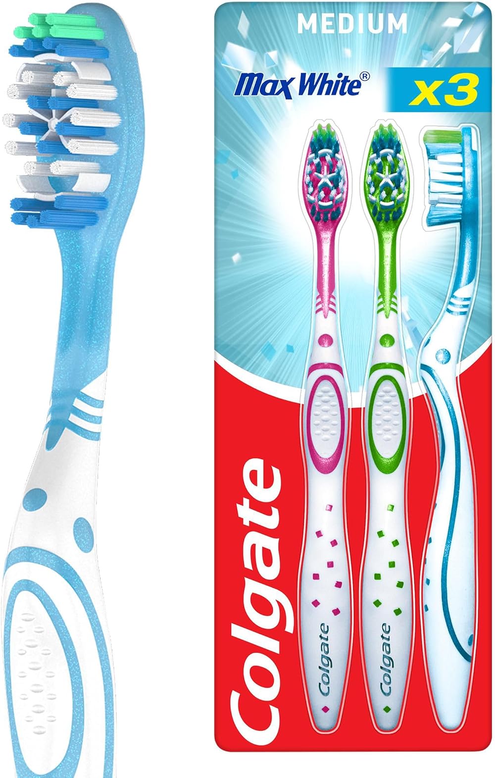 Colgate Max White Toothbrushes Medium Whitening 3 Pack Assorted Designs