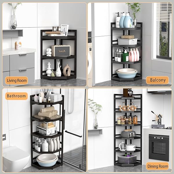 SERXIS 3 TIER STANDING CORNER SHOWER CADDY,WATERPROOF AND RUST PROOF,ADJUSTABLE HEIGHT,MULTI-FUNCTIONAL TIERED STORAGE FOR SHOWER GEL,SHAMPOO,COSMETICS,KITCHEN SUPPLIES,BLACK