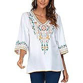 YZXDORWJ Women's V Neck Embroidered Mexican Peasant Blouse