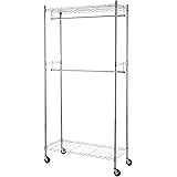 Amazon Basics Double Hanging Rod Garment Rolling Closet Organizer Rack, Chrome - 72 Inch Height
