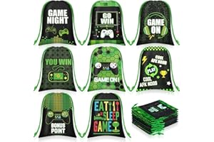 Faccito 24 Pieces Video Game Bags Gaming Birthday Party Drawstring Goodie Candy Treat Bags for Birthday Party Decor(Green)