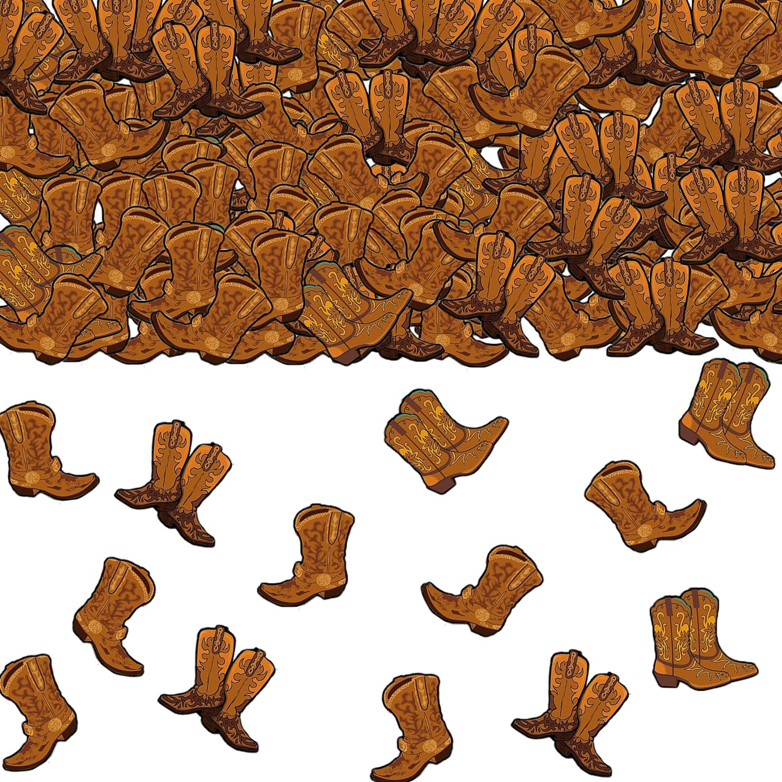 Photo 1 of 100pcs Cowboy Confetti Western Theme Party Decorations Boots Horseshoes Wagon Wheel Crafts Western Table Centerpieces Lucky Horseshoe for Wedding Party Favors Supplies (brown 2)