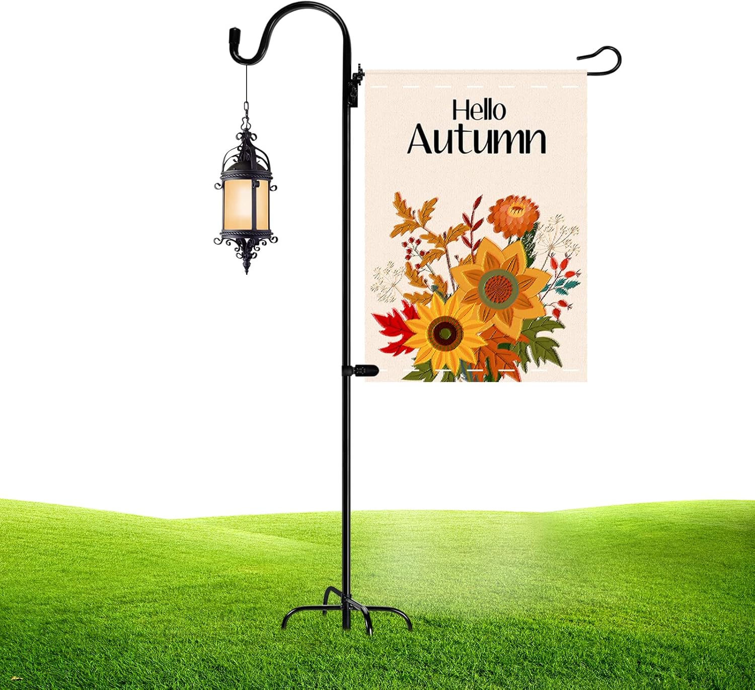 Outdoor Shepherd's Hooks - Funland Garden Flag Holder, 5 Prong Base Outdoor Shepherds Hook with Holder Stand for Yard, Heay Duty Anti-Wind Clip Pole Hanger Outdoors, Solar Lights and Bird Feeders - 36 Inch (1Pack), Black