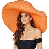 Oversized Beach Straw Hat for Women, Fashion Large Wide Brim Visor Hats Handmade Roll Up Floppy Sun Hat for Summer Beach Cap