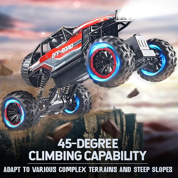 BEZGAR MONSTER TRUCK TOYS – 1:12 REMOTE CONTROL MONSTER TRUCK WITH LIGHT, RC CRAWLER FOR ADULTS, SCALE RC TRUCK WITH 45° CLIMBING, REMOTE CONTROL CAR FOR BOYS RED