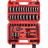 96-Piece 3/8" Drive Impact Socket Wrench and Bit Set, SAE 5/16”-3/4” & Metric 8-22mm, Cr-V Standard & Deep Sockets, Power Bits, Ratchet Handle, Universal Joint, Bit Holder, Adapters, Spark Plug Socket