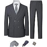 Men's Double Breasted Slim Fit Wedding Suit, 2-Piece Peak Lapel Stretch Washable Formalwear Groom Business Suit
