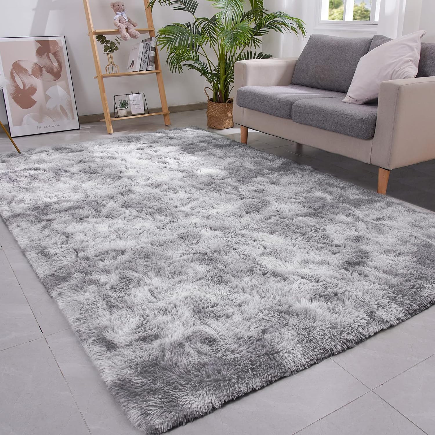 Rugs, Pads & Protectors - Vocrite Fluffy Rug for Bedroom, Gray 4'x6' Furry Shag Area Carpets, Anti-Slip Plush Shaggy Fur Throw Rugs for Kids Girls Nursery Dorm Living Room Classroom Home Decor,Tie Dyed Light Grey