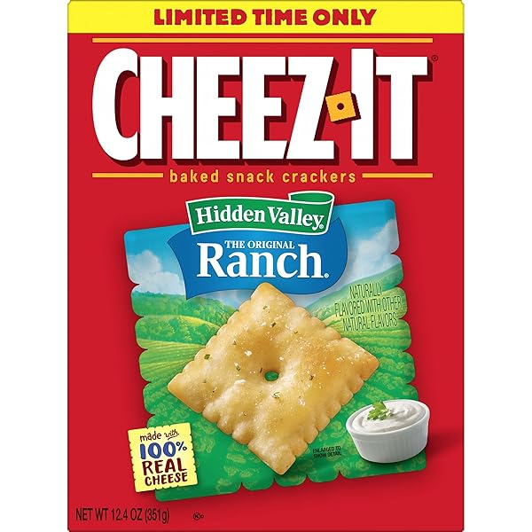 CHEEZ-IT CHEESE CRACKERS, BAKED SNACK CRACKERS, LUNCH SNACKS, HIDDEN VALLEY RANCH, 12.4OZ BOX (1 BOX)