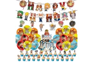 Birthday Party Supplies, 52 Pcs Kids Cartoon Birthday Decorations Include Balloons, Cake Topper, Birthday Banner, Hanging Swi