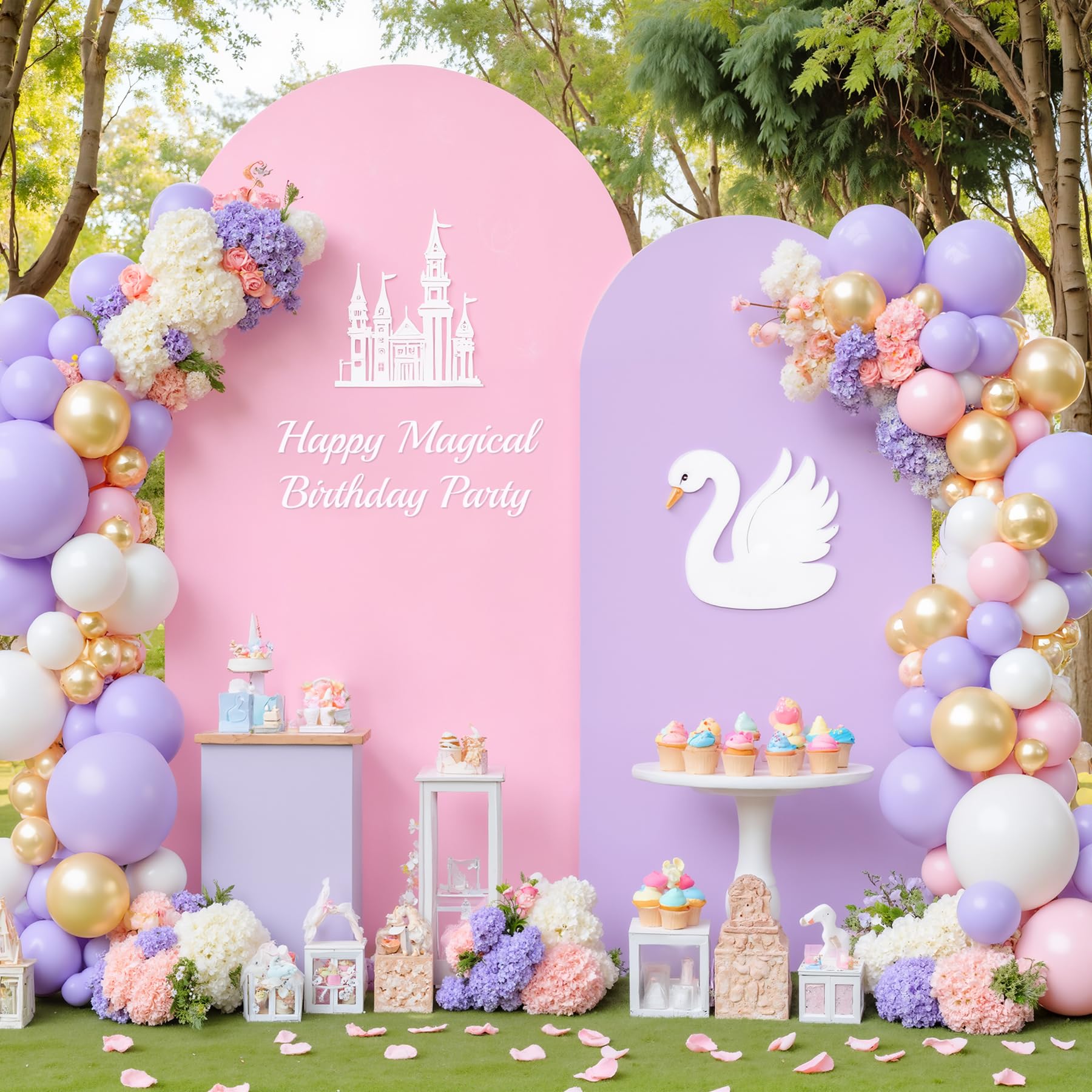 Photo 1 of Arch Backdrop Cover Set of 2 Pink Purple Double-Sided Wedding Arch Covers Spandex Backdrop Stand Cover for Birthday Party Bridal Baby Shower Banquet Decoration 6FT 7.2FT