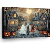 SHLKXJHA Trick or Treat Canvas Wall Art Kids Halloween Pumpkin Night Decor | Fade Resistant, High-definition Printing on Waterproof Canvas, Ready to Hang for Living Room, Bedroom, Haunted House