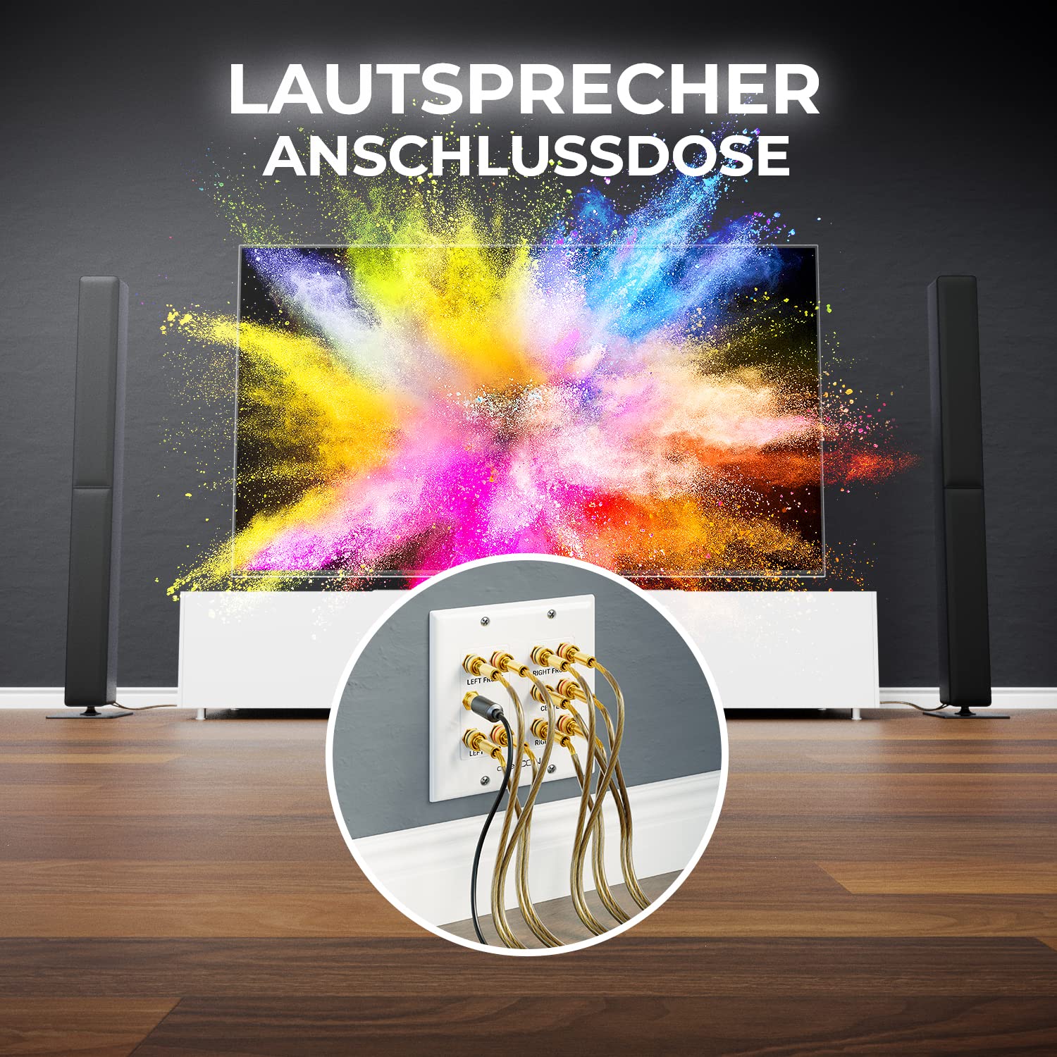 deleyCON Multimedia Lautsprecher Boxen Wanddose Anschlussdose Wandplatte mit Bananenstecker-Buchsen für 5.1 Surround Sound System und Subwoofer Heimkino 5